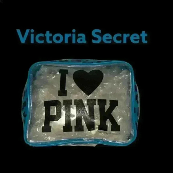 VICTORIA SECRET MAKEUP CASE BAG WITH BLUE LEOPARD ANIMAL PRINT - Picture 2 of 6